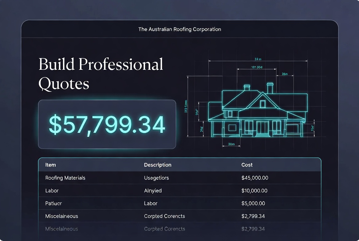 Professional quote with giant $57,799.34 hero total and technical blueprint